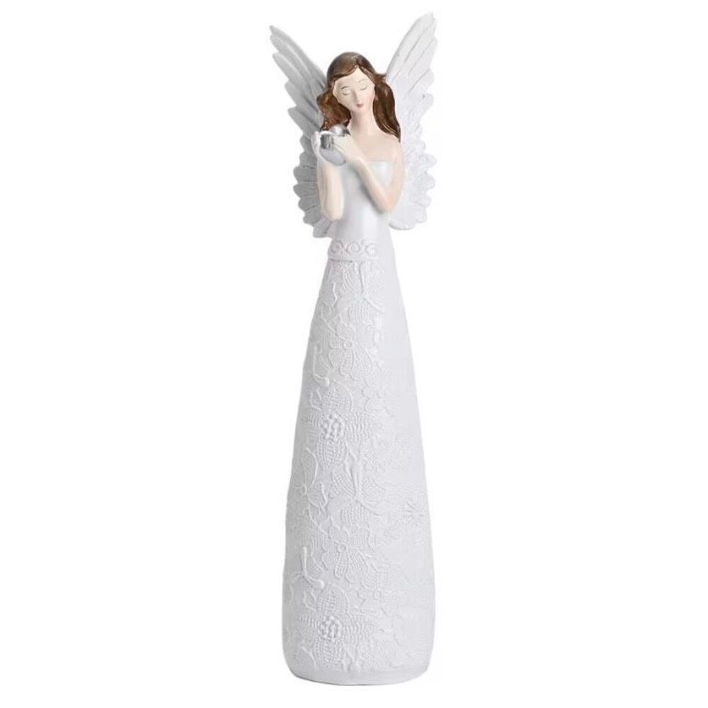 White Resin Angel Holding Heart Figurine New